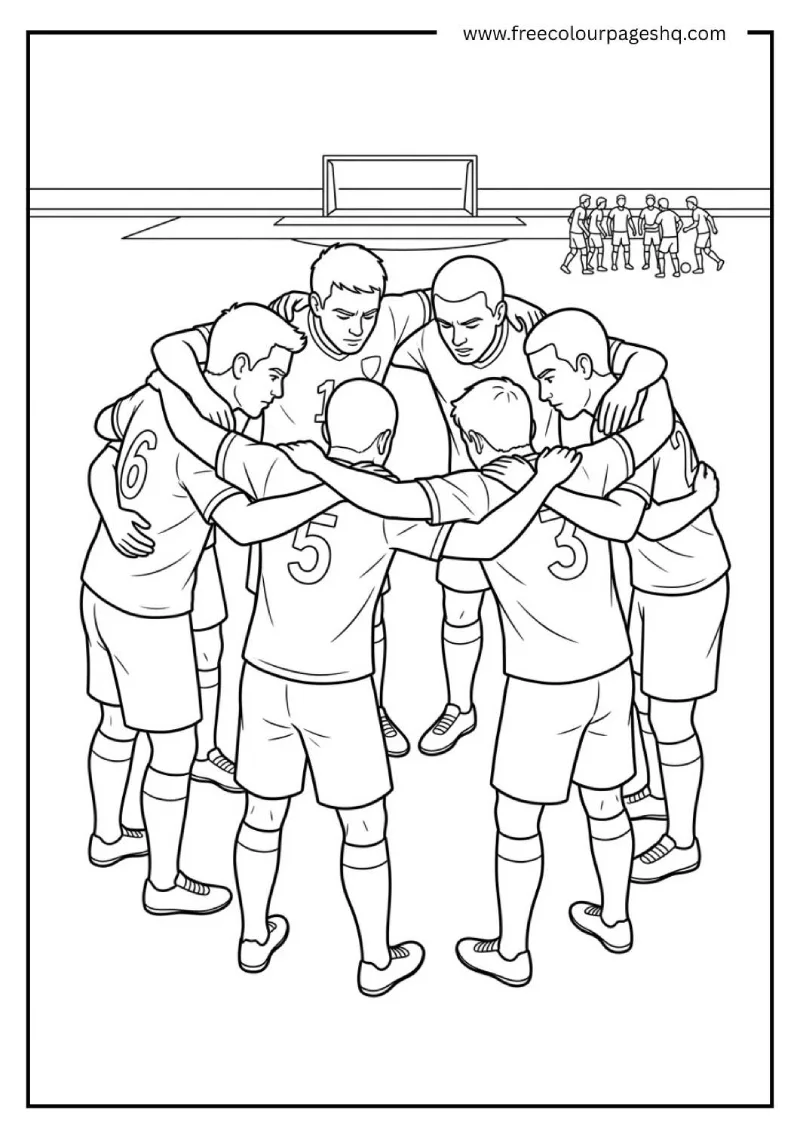 soccer team huddle coloring page