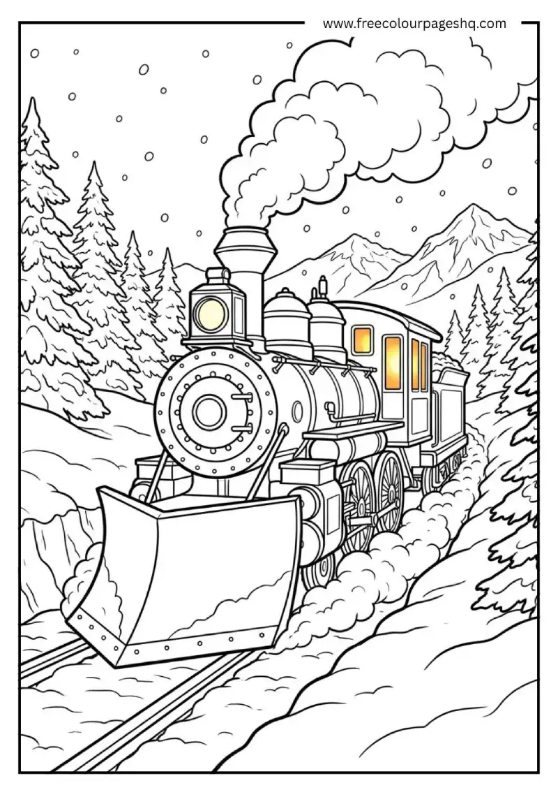 steam train in snow winter landscape coloring page steam train in snow winter landscape coloring page