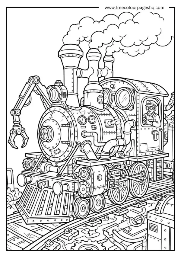steampunk train coloring page for teens steampunk train coloring page for teens