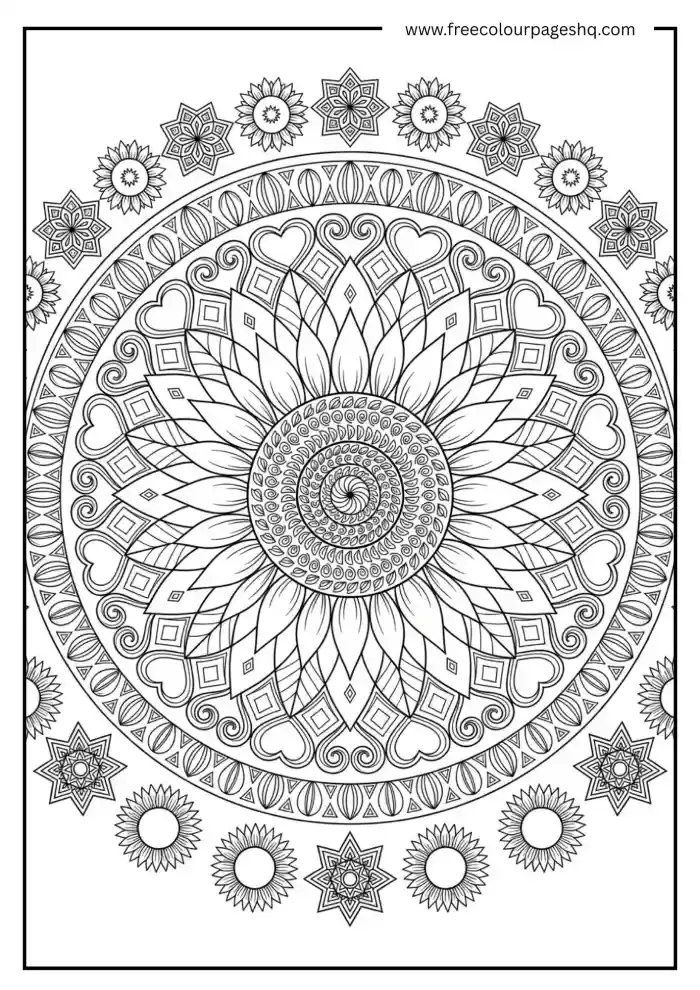 sunflower mandala coloring page for adults