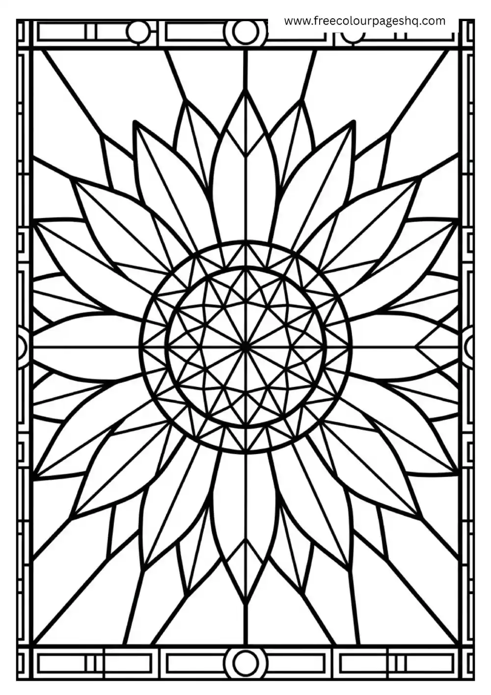 sunflower stained glass coloring page for adults