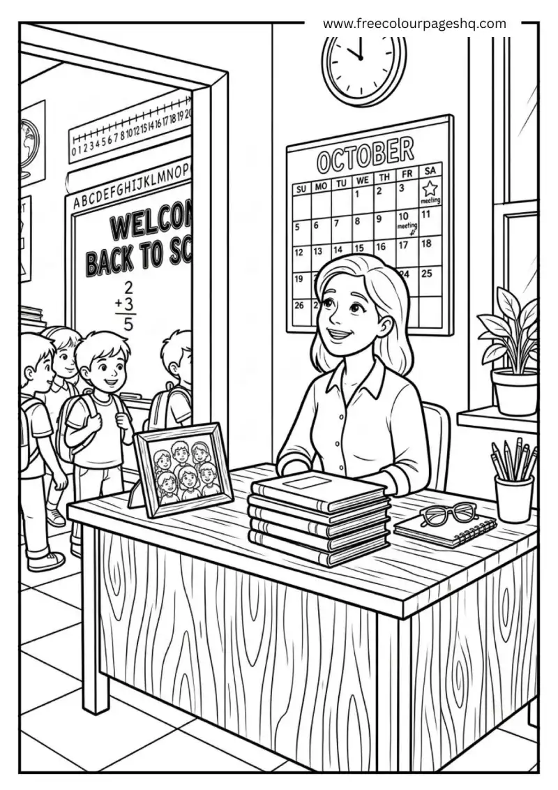 teacher at classroom desk coloring page teacher at classroom desk coloring page