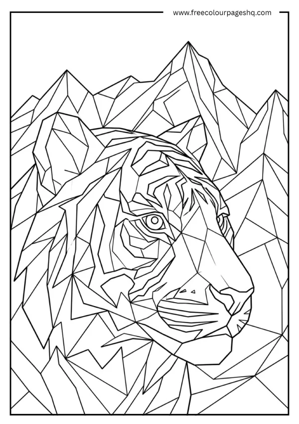 tiger geometric low poly coloring page