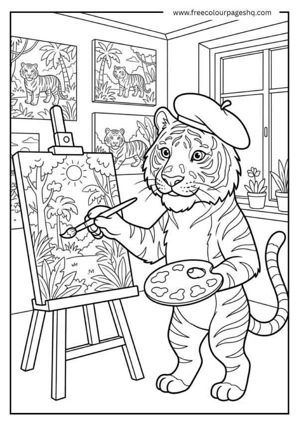 tiger painting artist coloring page