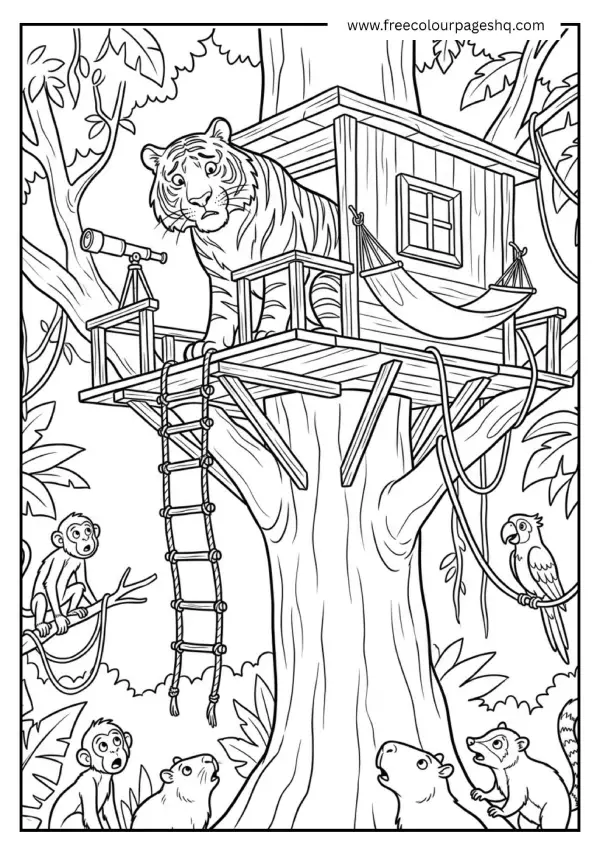 tiger treehouse coloring page