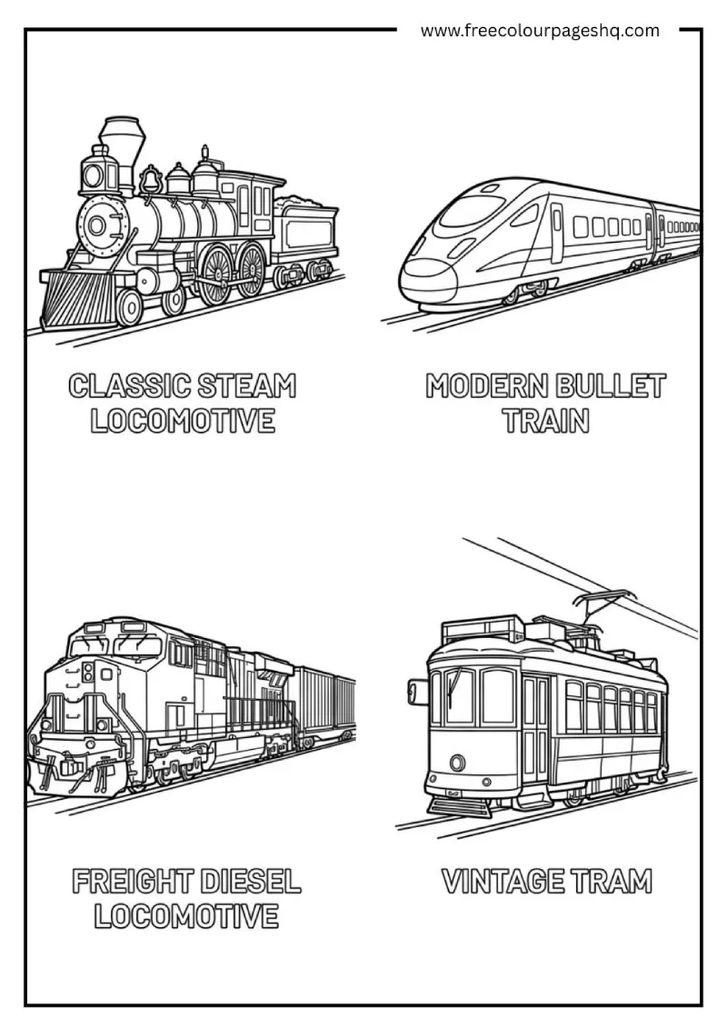 train types comparison coloring page train types comparison coloring page
