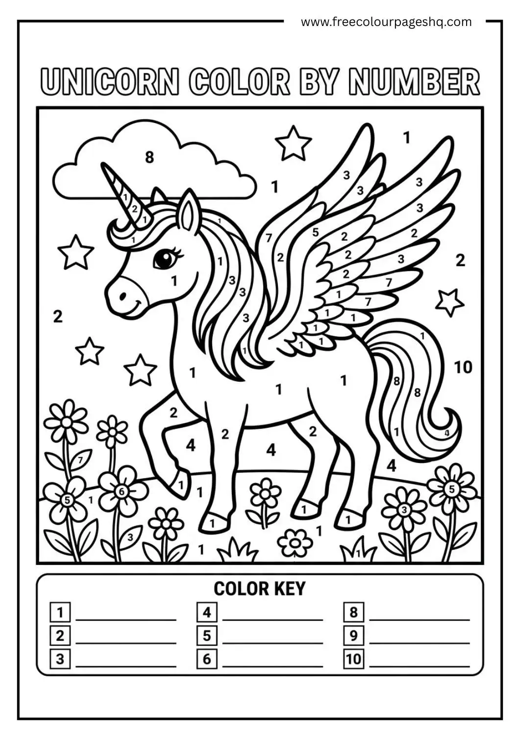 unicorn color by number free printable unicorn color by number free printable