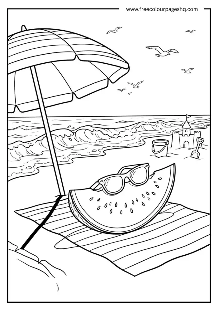 watermelon beach summer coloring page watermelon beach summer coloring page