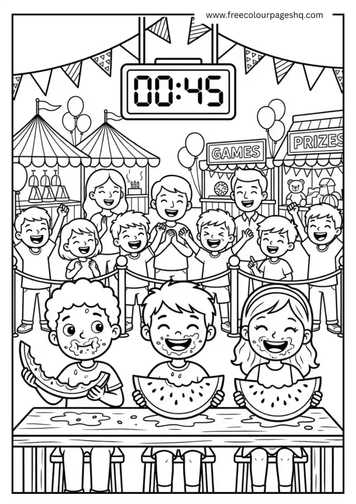 watermelon eating contest kids coloring page watermelon eating contest kids coloring page