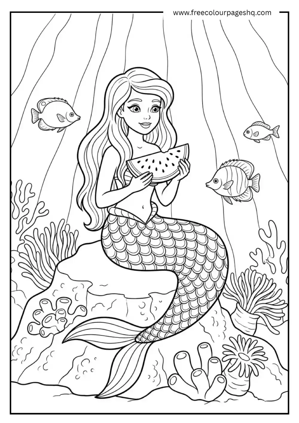 watermelon mermaid underwater coloring page watermelon mermaid underwater coloring page