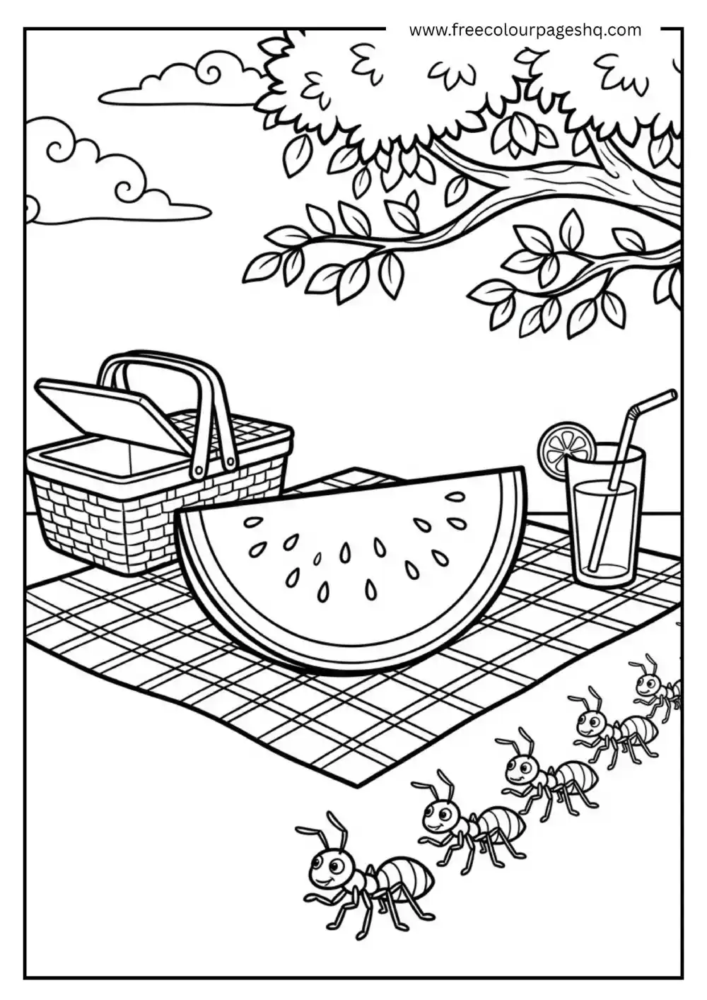 watermelon picnic scene coloring page watermelon picnic scene coloring page