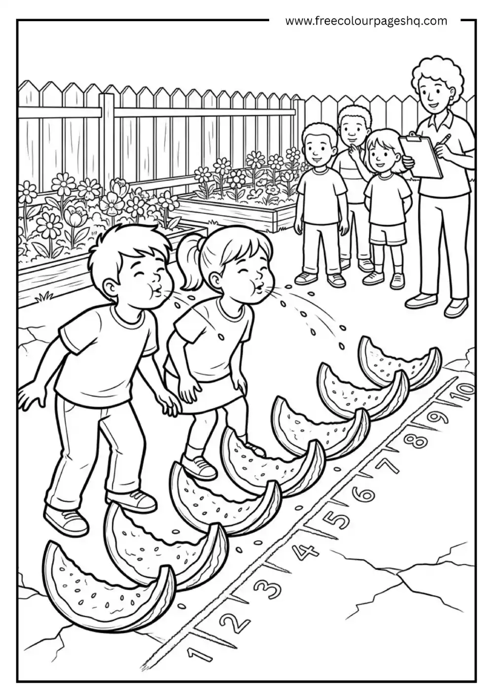 watermelon seed spitting contest coloring page watermelon seed spitting contest coloring page