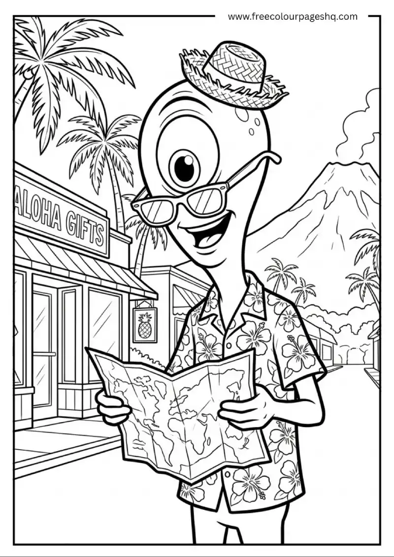 Pleakley Disguise Hawaii Lilo Stitch Coloring Page