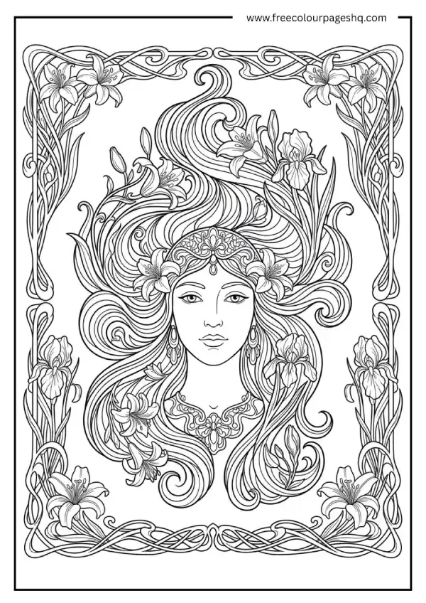 aesthetic coloring pages art nouveau woman