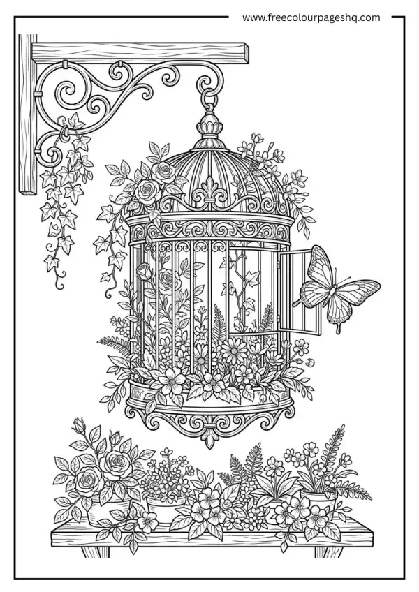 aesthetic coloring pages bird cage flowers aesthetic coloring pages bird cage flowers