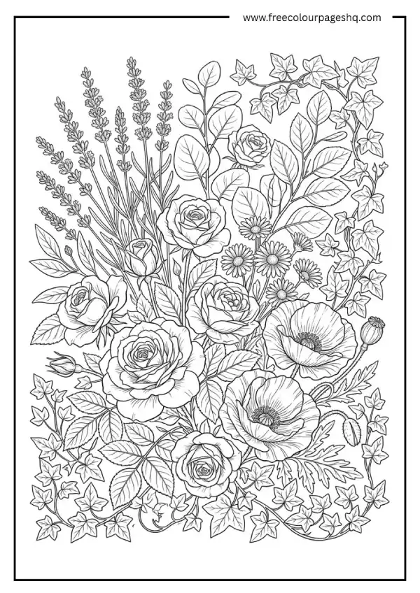 aesthetic coloring pages botanical flowers detailed