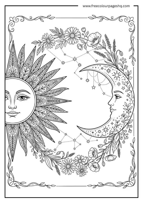aesthetic coloring pages celestial sun moon