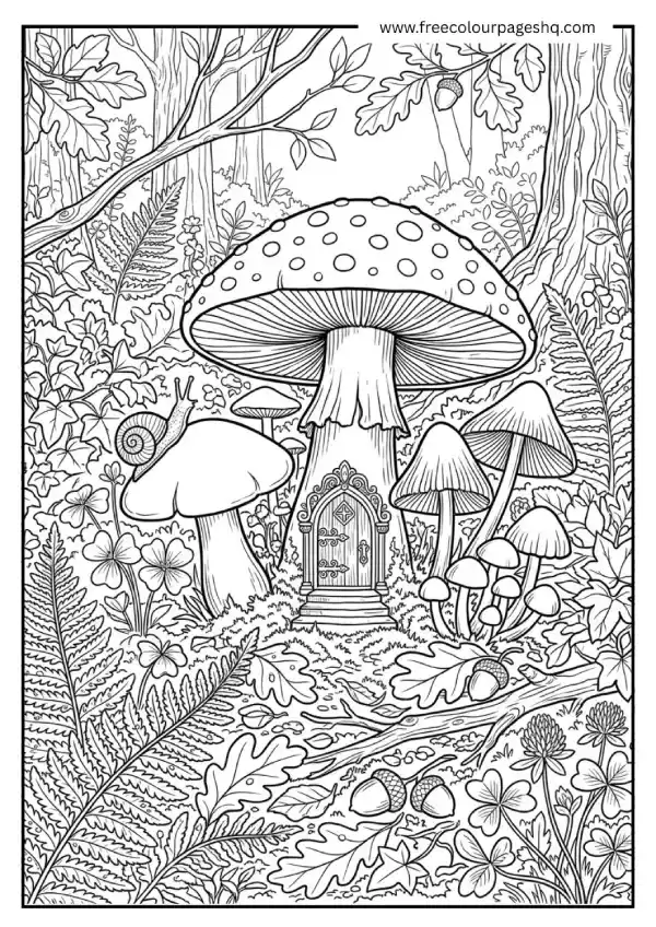 aesthetic coloring pages cottagecore mushroom