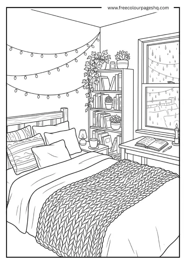 aesthetic coloring pages cozy room
