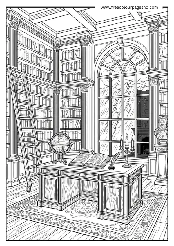 aesthetic coloring pages dark academia library