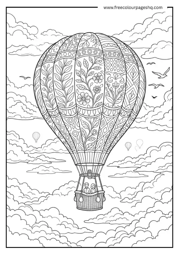 aesthetic coloring pages hot air balloon sky