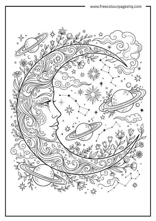 aesthetic coloring pages moon and stars