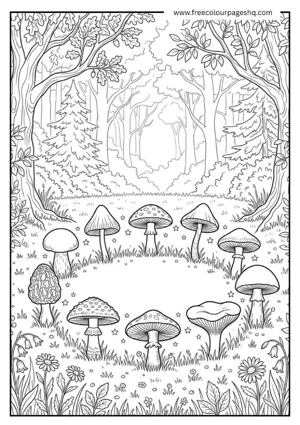 aesthetic coloring pages mushroom fairy circle