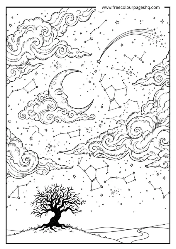 aesthetic coloring pages night sky stars