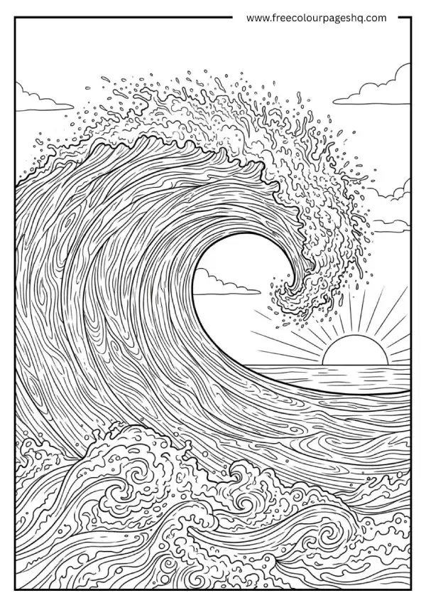 aesthetic coloring pages ocean wave sunset