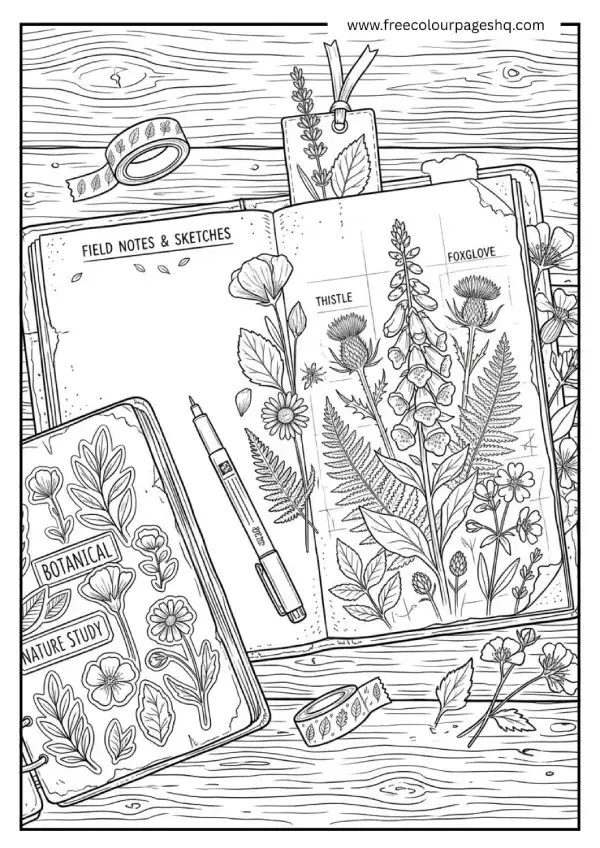 aesthetic coloring pages pressed flowers journal