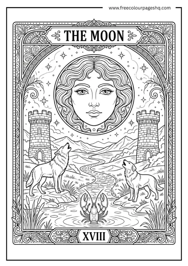 aesthetic coloring pages tarot card moon