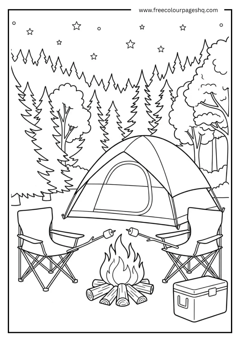 august coloring pages camping scene