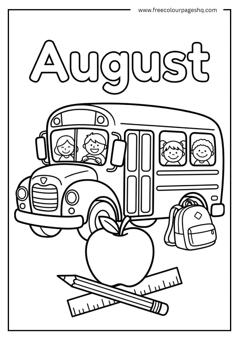 august coloring pages for kindergarten school bus apple