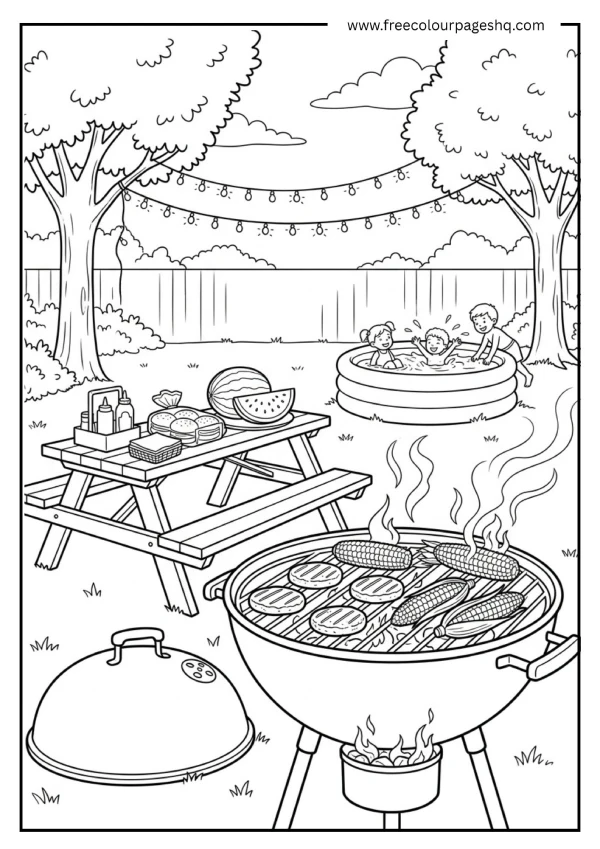 august coloring pages summer barbecue cookout