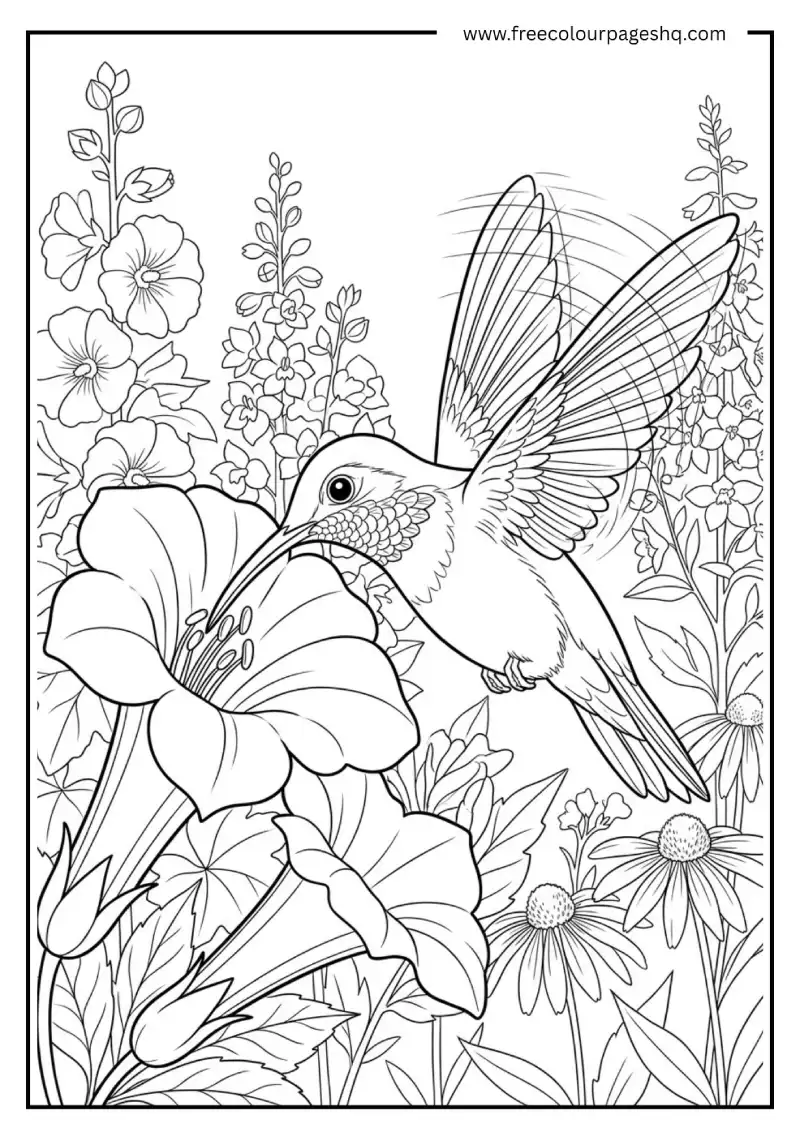 august summer coloring pages hummingbird flowers