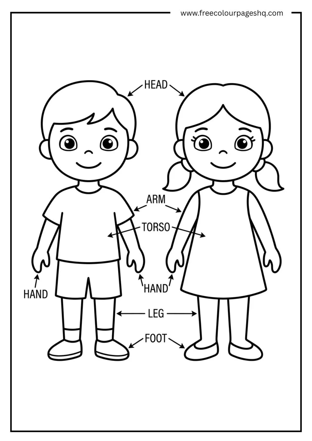body parts coloring page boy and girl preschool