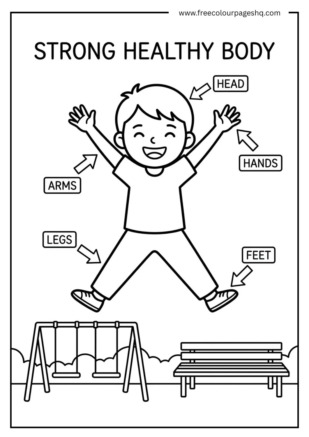 body parts coloring page exercise strong body