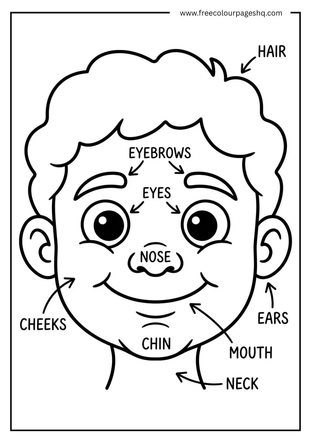 body parts coloring page hair face for preschool