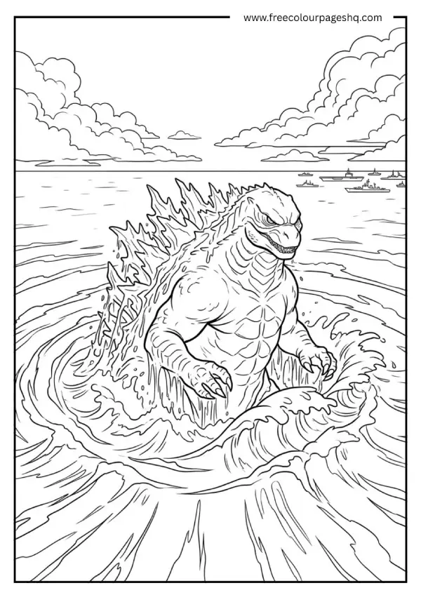 godzilla coloring pages ocean rising