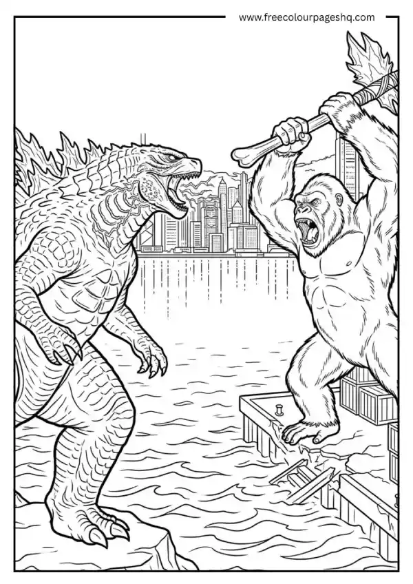 godzilla vs kong coloring pages battle
