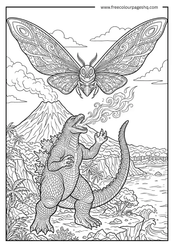 godzilla vs mothra coloring pages