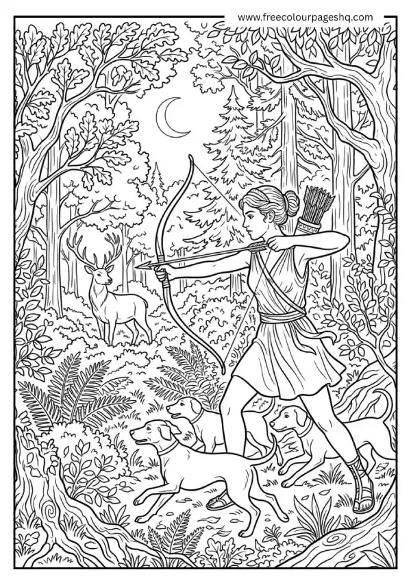 greek mythology coloring pages artemis goddess hunt