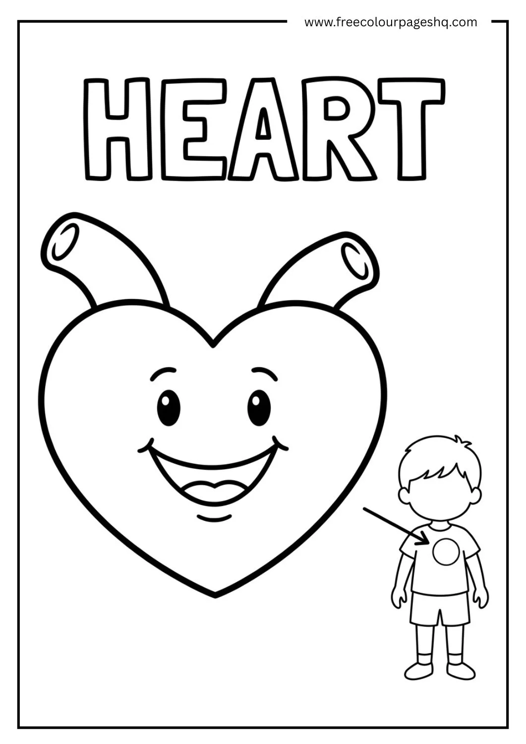 heart body parts coloring page for kids simple