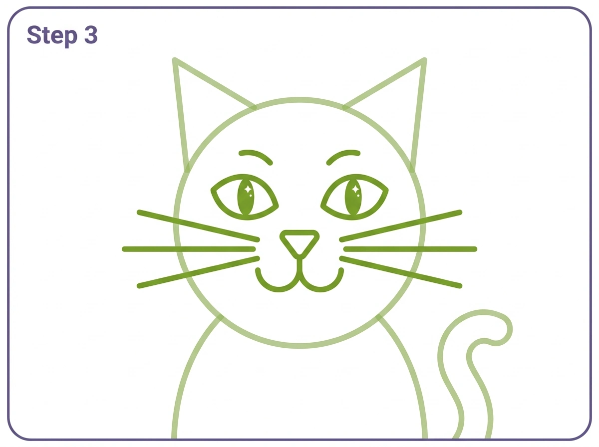 how to draw a cat step 3 face features