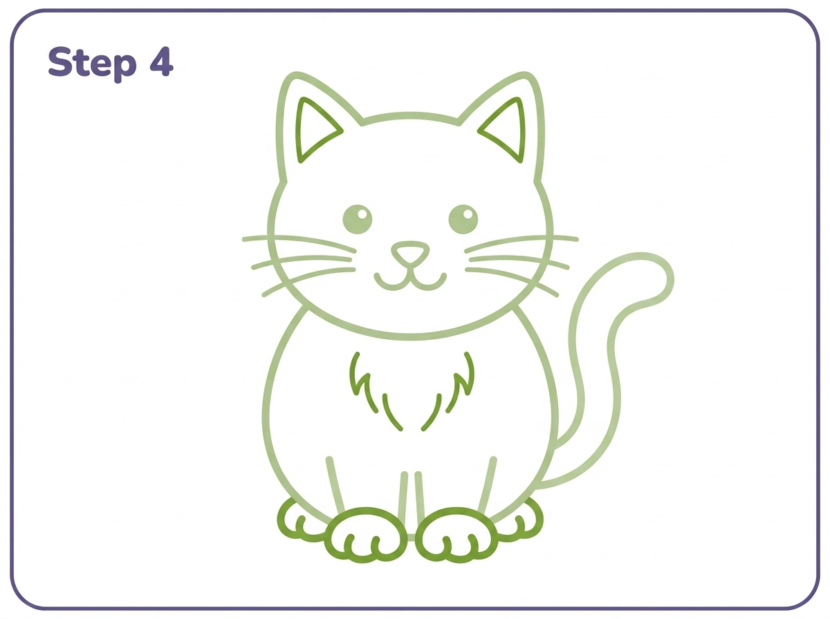 how to draw a cat step 4 paws fur details