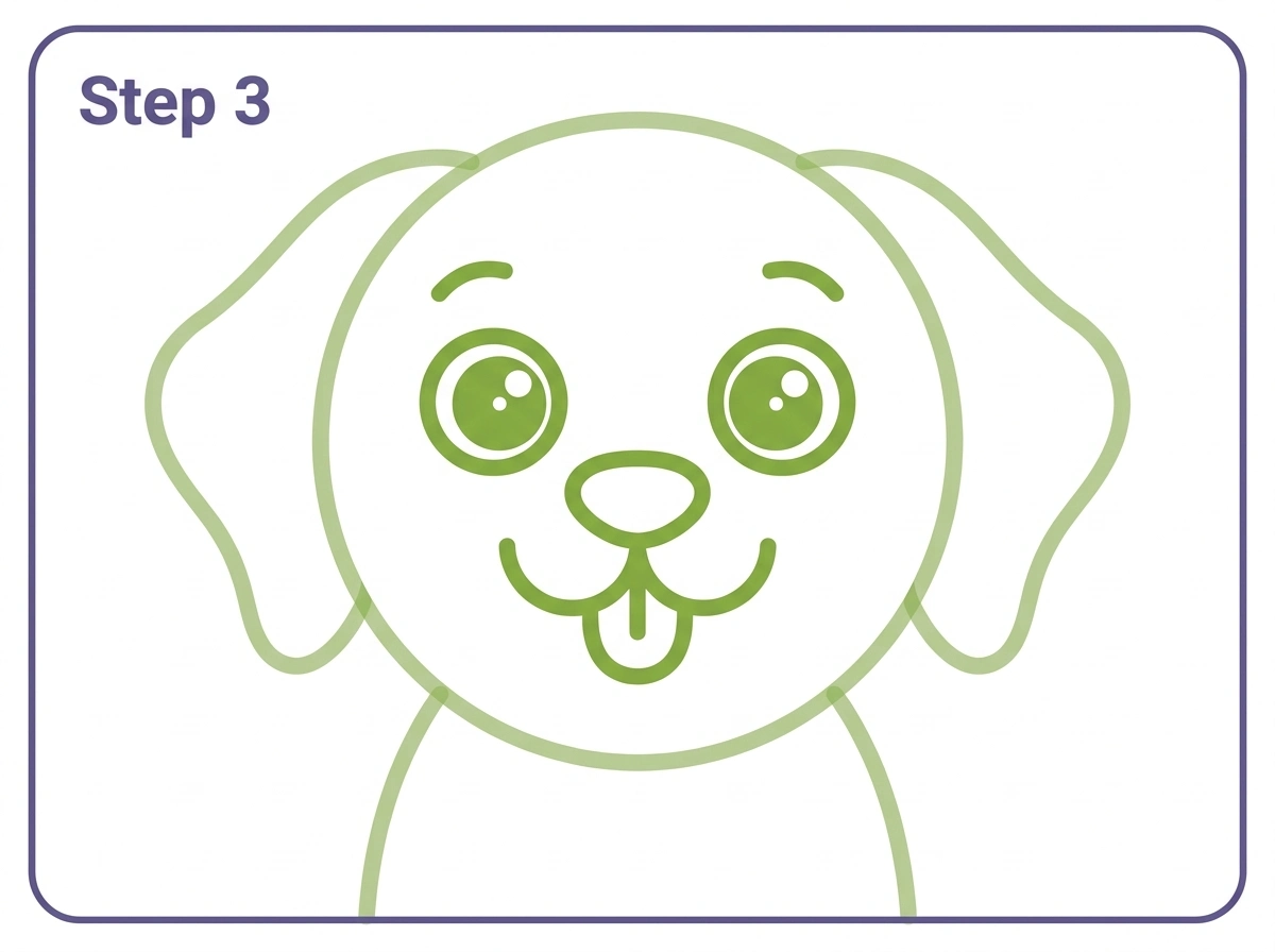 how to draw a dog step 3 face features