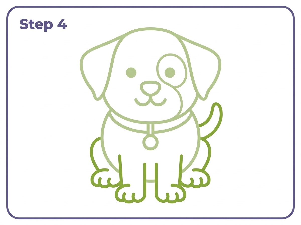how to draw a dog step 4 legs tail collar