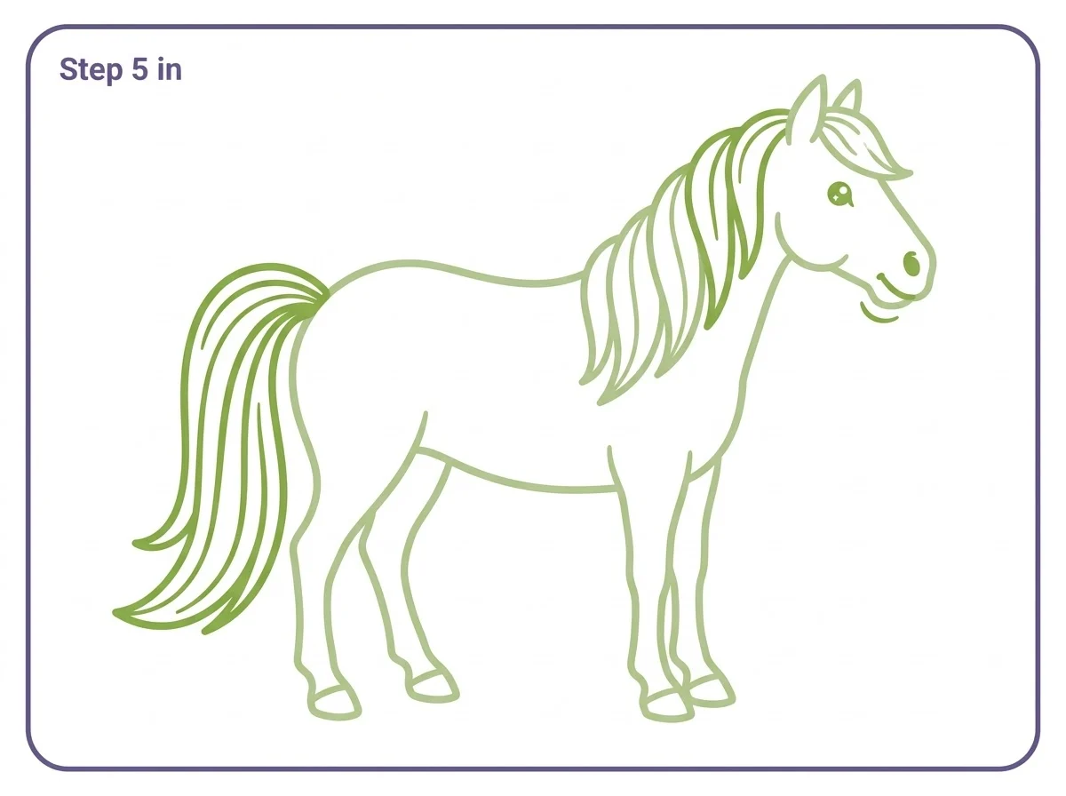 how to draw a horse step 5 tail face details
