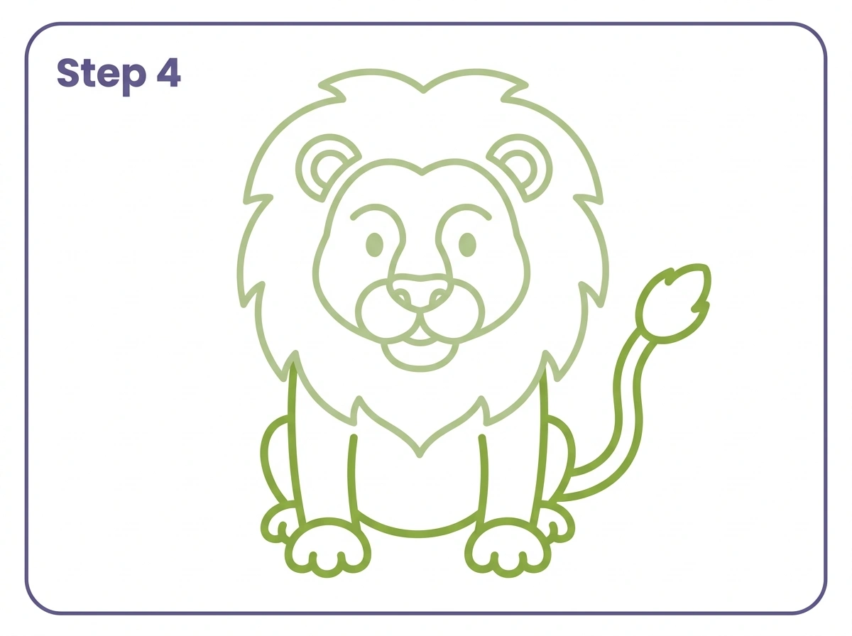 how to draw a lion step 4 body legs tail