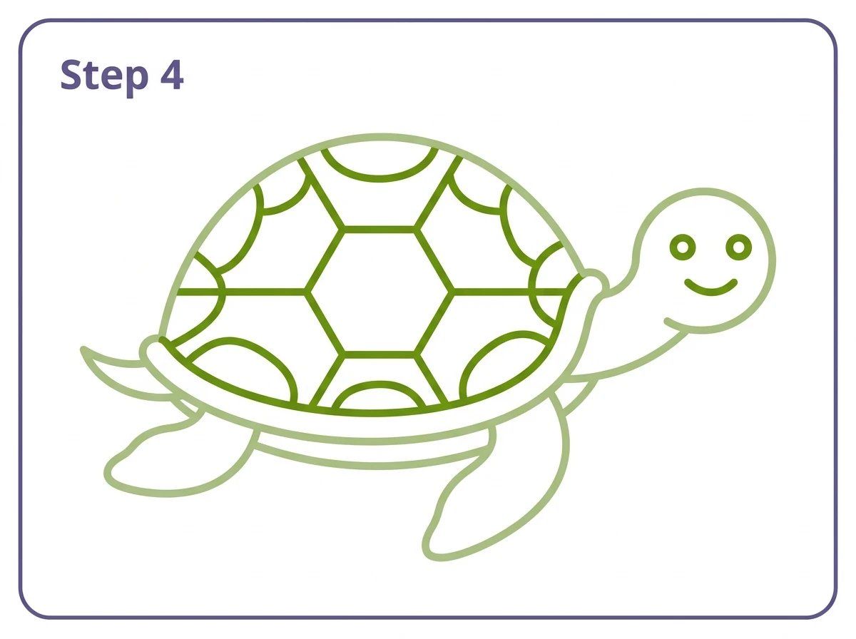 how to draw a turtle step 4 shell pattern face
